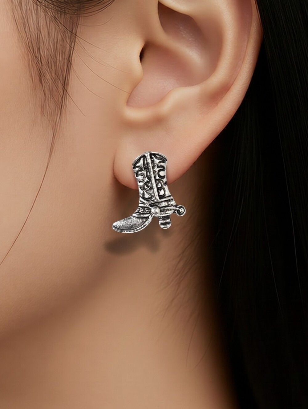 Silver Cowboy Boot Earrings Western Stud Ranchcore Jewelry Boho Festival Chic